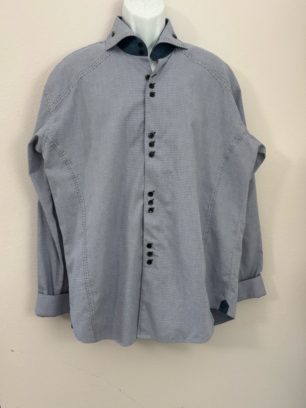 BOGOSSE NWOT Men’s Blue Designer Button Down Long Sleeved Shirt Size L (6)